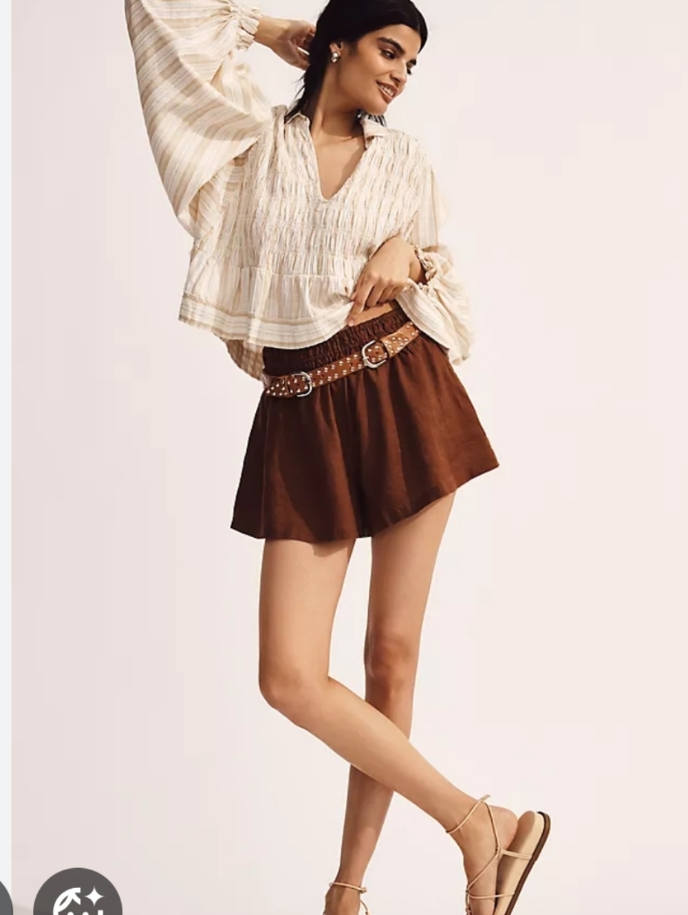 Anthropologie Brown Flowy Linen Blend Shorts